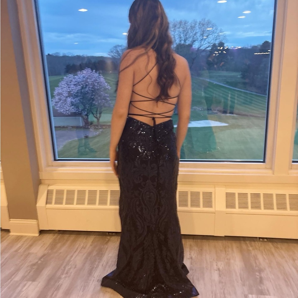 Blue Sequin Prom Dress